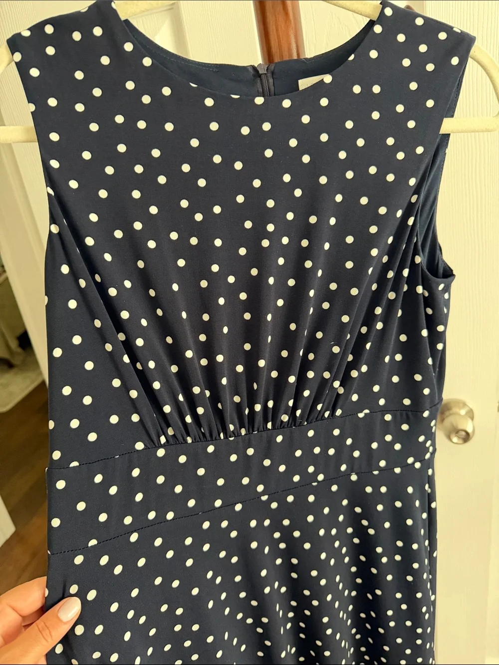 London Fog Navy Blue Polka Dot Sleeveless Midi Dress